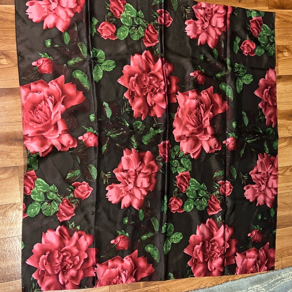100% silk scarf brown with floral print
